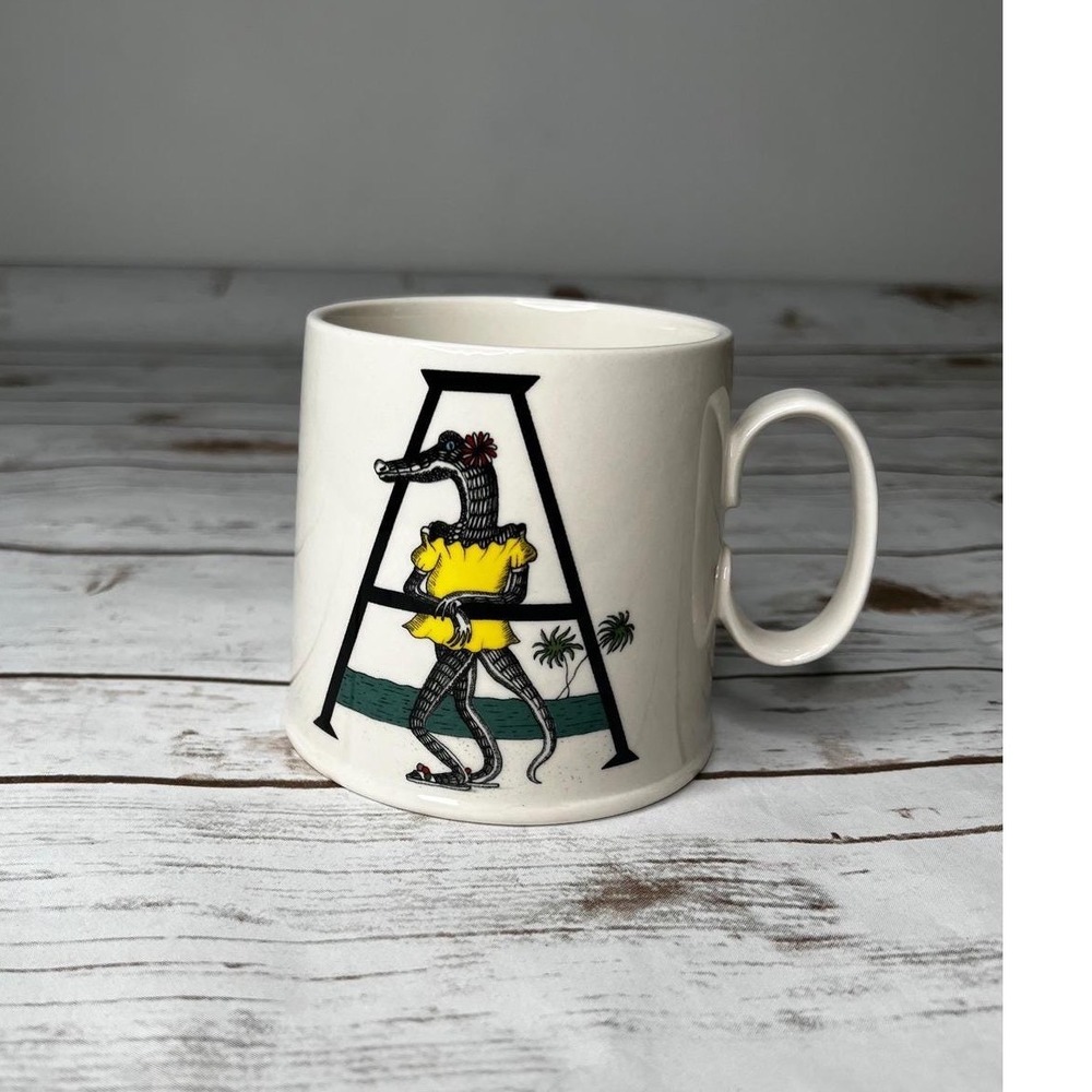 Anthropologie Mug Cream Florence‎ Balducci Letter A Alligator  oz